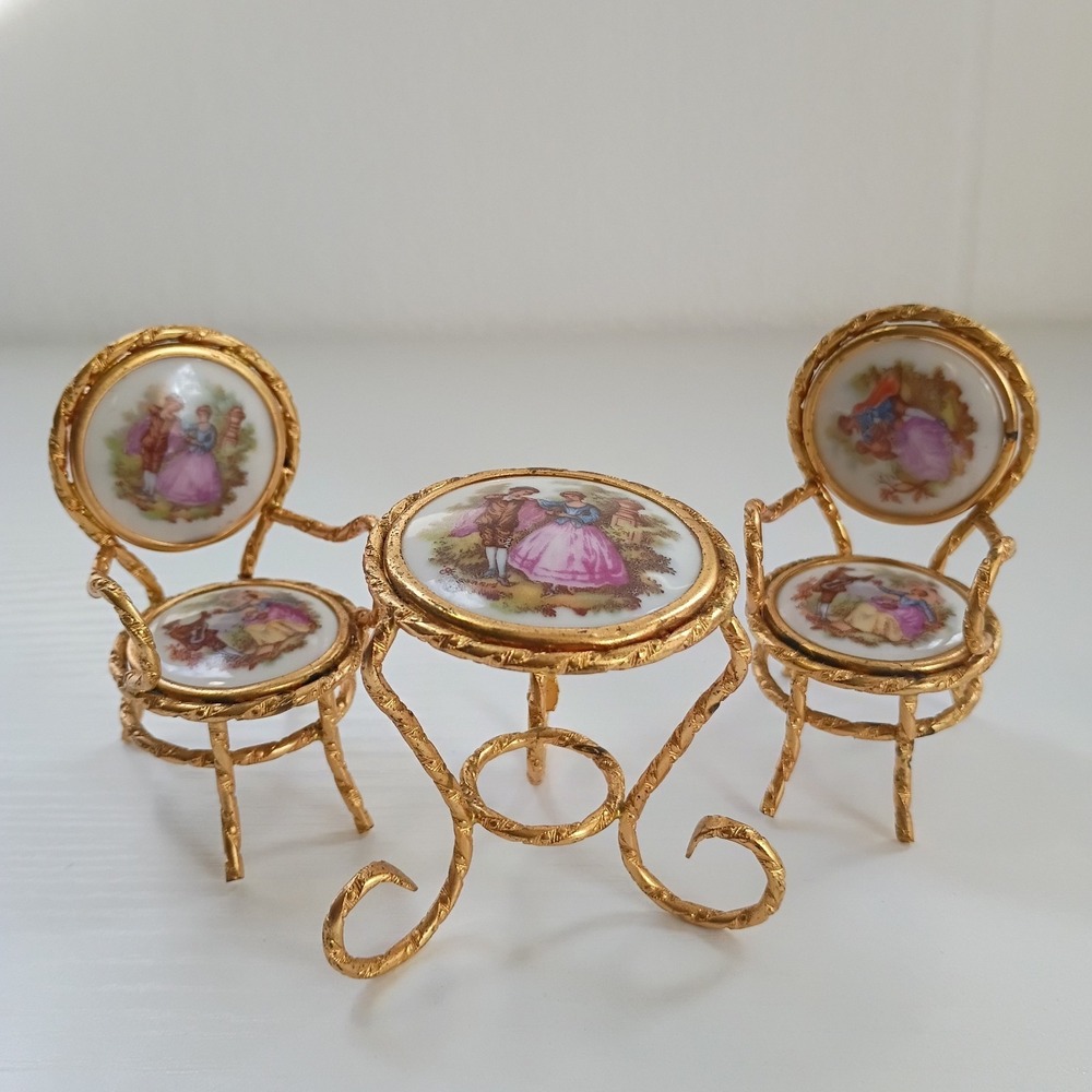Vintage Limoges France Miniature Bistro Table And Chairs Set Victorian